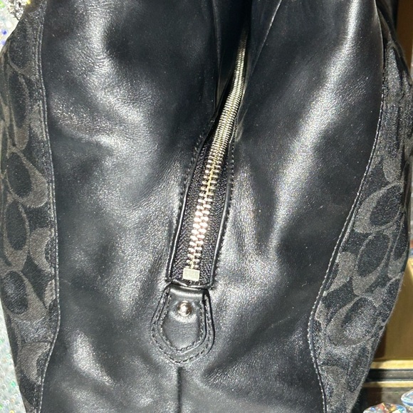 Coach Black Jacquard Tote Bag w/Silver-tone Cherry Bag Charm 14” x 12” x 3.5” - Picture 3 of 16